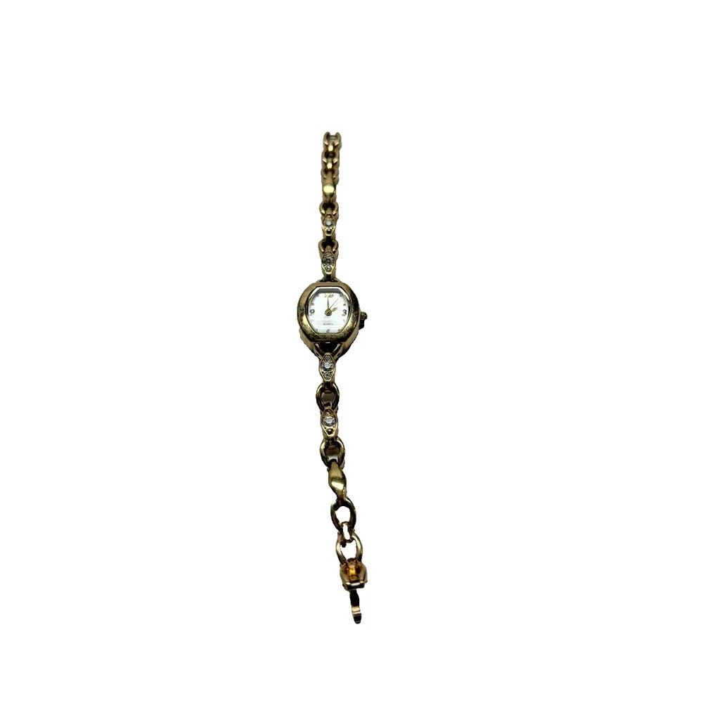 Wristwatch Gold Tone Sparkly Band Rectangular Face Stylish Elegant